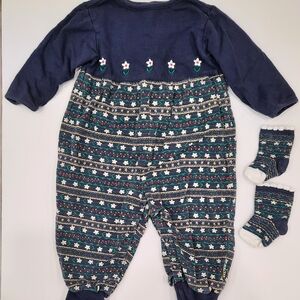 Vintage 1998 Gymboree Girl Romper And Socks Blue Floral Rainbow Tag 12-18 Month